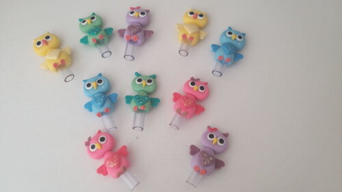 Ponteiras Corujas em Biscuit para Caneta Bic