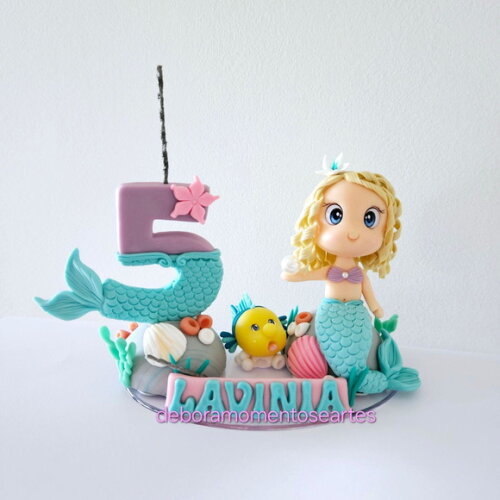 Topo de Bolo Aniversario Sereia Ariel