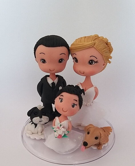 Topo de Bolo Casal e Daminha com Pet Fofinho Biscuit