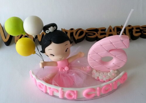 Topo de Bolo com Vela Bailarina Personalizada