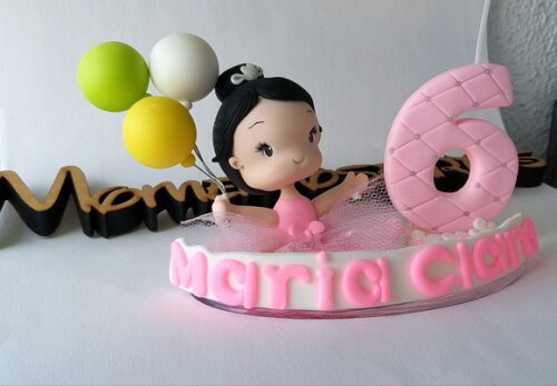 Topo de Bolo com Vela Bailarina Personalizada