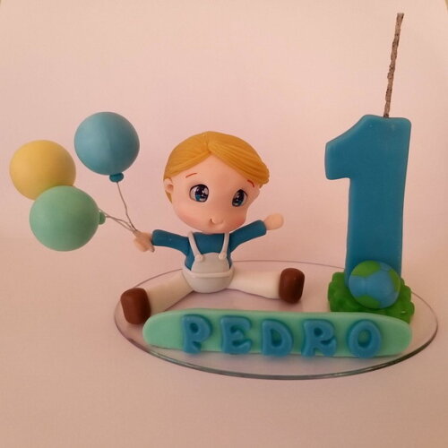 Topo de Bolo com Vela Menino Personalizada