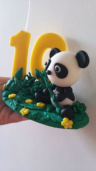 Topo de Bolo com Vela Panda