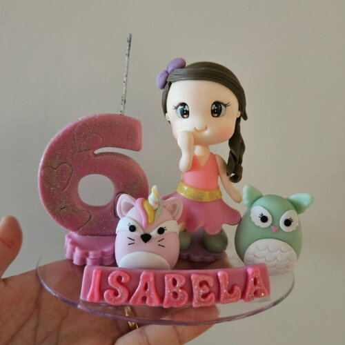 Topo de Bolo com Vela Squishmallow
