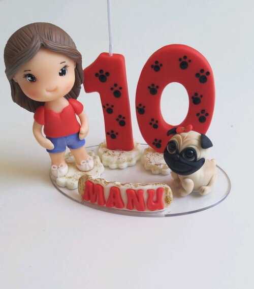 Topo de bolo menina e seu pet
