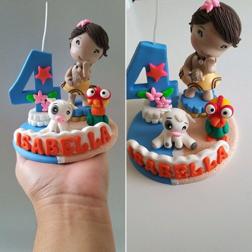 Topo de Bolo Moana com Vela Personalizado