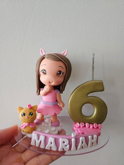 Topo de Bolo Princesa Gatinha com Gatinho Biscuit