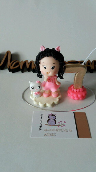 Topo de Bolo Princesa Gatinha com Gatinho Biscuit