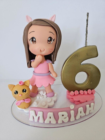 Topo de Bolo Princesa Gatinha com Gatinho Biscuit