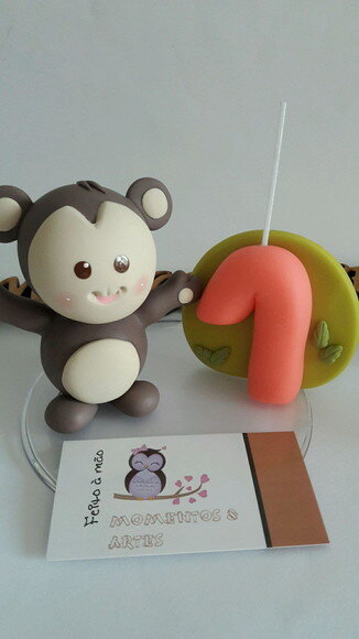 Topo de bolo vela macaco