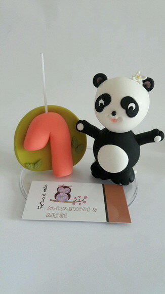 Topo de bolo vela panda