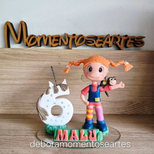 Topo de Bolo Vela Pippi Meia Longa Biscuit