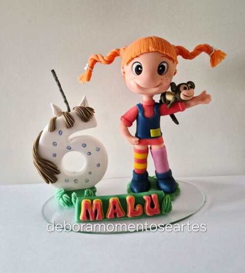 Topo de Bolo Vela Pippi Meia Longa Biscuit