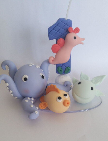 Topo Vela Animais do Oceano Candy Biscuit