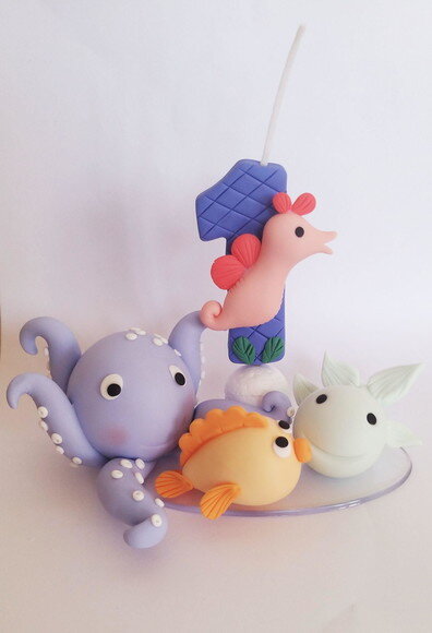Topo Vela Animais do Oceano Candy Biscuit