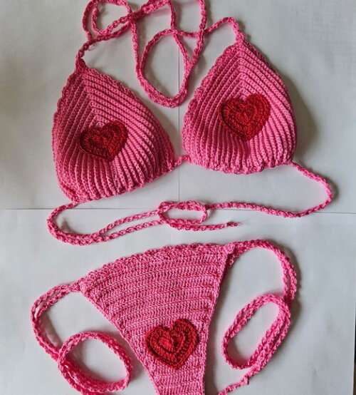 Biquini de Crochê Coração Conjunto