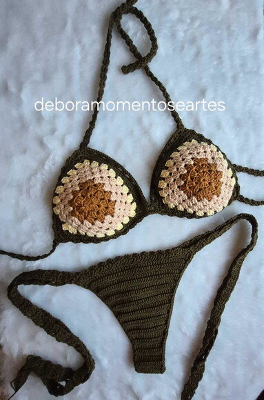 Biquini de Crochê Fio Dental Conjunto