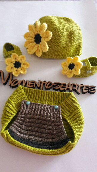 Conjunto para bebê 3 peças em crochê + brinde