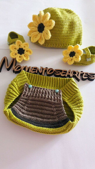 Conjunto para bebê 3 peças em crochê + brinde