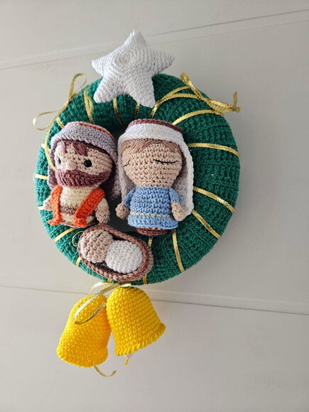 Guirlanda de Natal Amigurumi Sagrada Familia
