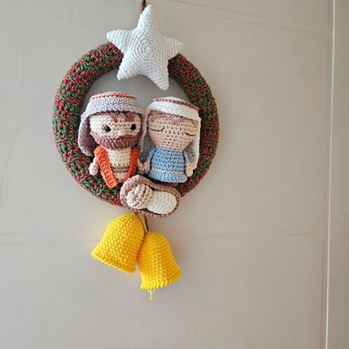 Guirlanda de Natal Amigurumi Sagrada Familia Estrela Brilha