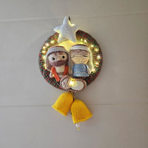 Guirlanda de Natal Amigurumi Sagrada Familia Estrela Brilha