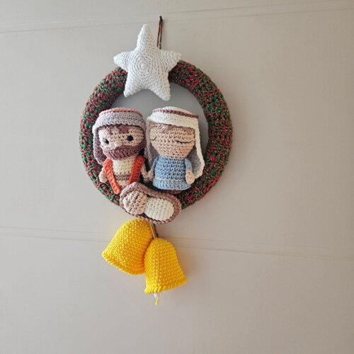 Guirlanda de Natal Amigurumi Sagrada Familia Estrela Brilha