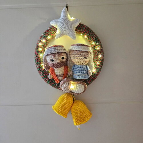 Guirlanda de Natal Amigurumi Sagrada Familia Estrela Brilha
