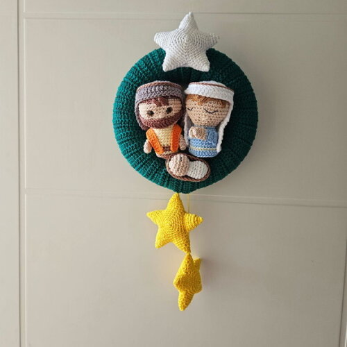 Guirlanda de Natal Amigurumi Sagrada Familia Estrela Brilha