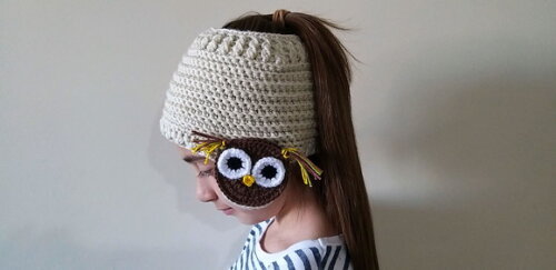 Headband de crochê /touca rabo de cavalo