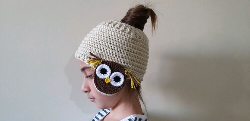Headband de crochê /touca rabo de cavalo