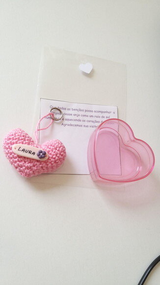 Lembrancinha Chaveirinho Coração Amigurumi na Caixinha