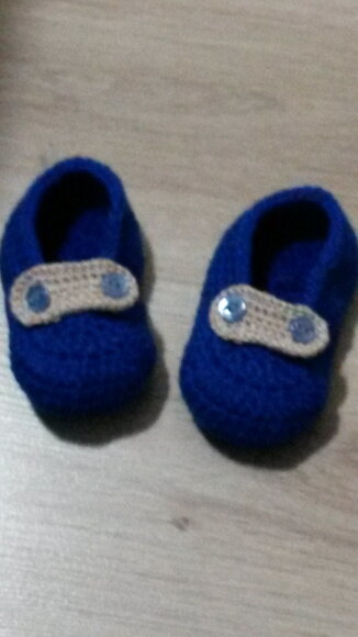 Sapatinho de Crochê para bebês mocassim azul royal