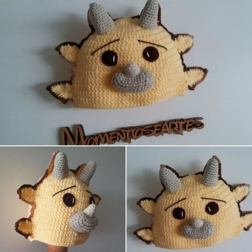 Touca de Croche Dinossauro Triceratops