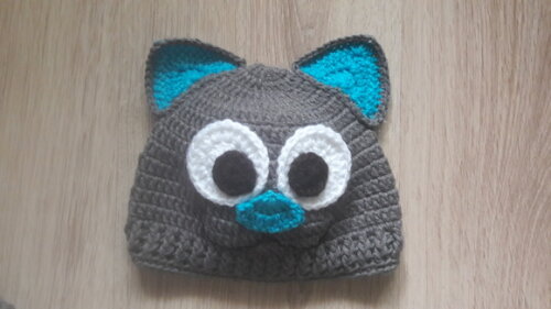 Touca de Croche gatinho azul