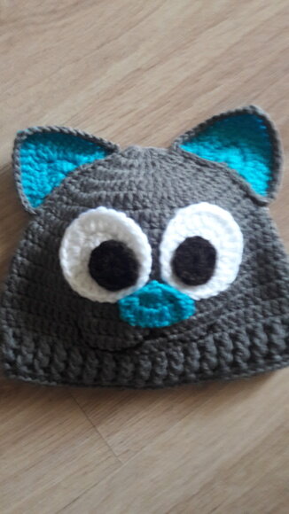 Touca de Croche gatinho azul