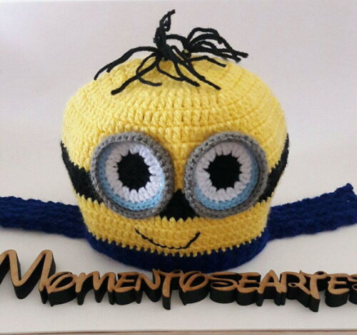 Touca de Croche Minion e Cachecol Gola