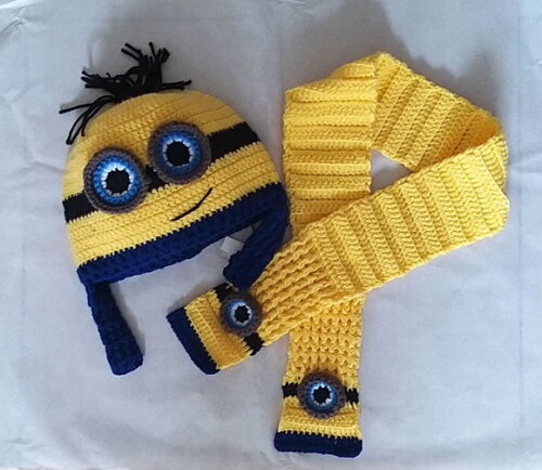 Touca e cachecol de Croche Minions