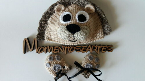 Touca e luvinhas de Croche Leão