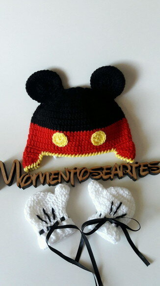 Touca e luvinhas de Croche Mickey