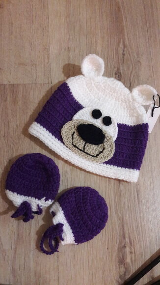 Touca e luvinhas de Croche urso