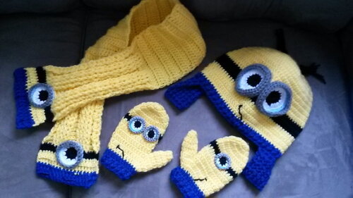 Touca luva e cachecol de Croche Minions
