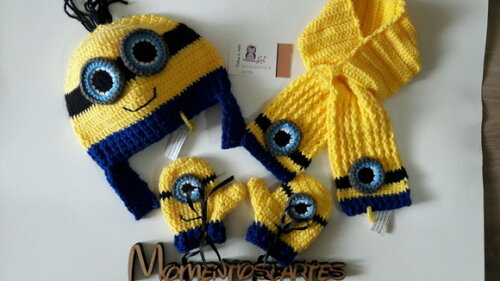 Touca luva e cachecol de Croche Minions