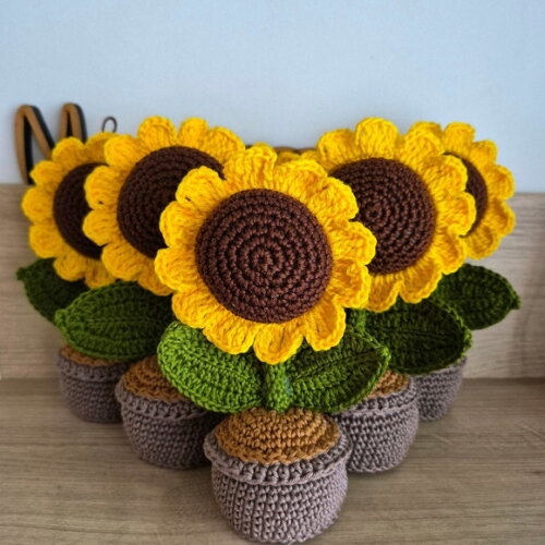 Vaso de Girassol Crochê Amigurumi