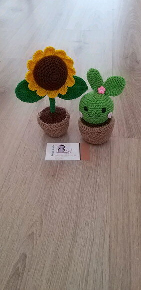 Vaso de Girassol e Cactus Crochê Amigurumi