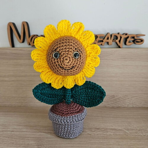 Vaso de Girassol Crochê Amigurumi com Rostinho