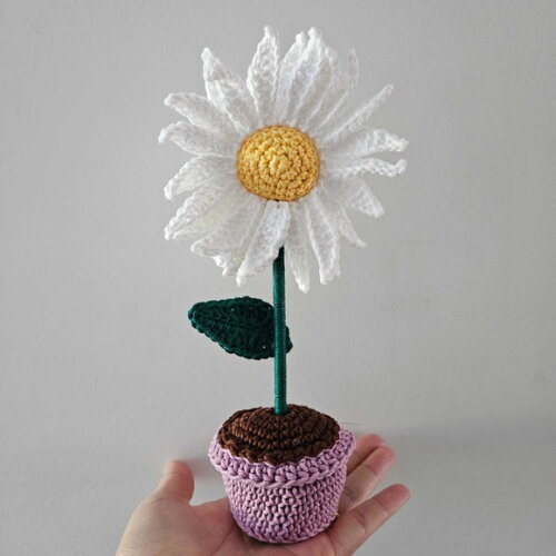 Vaso de Margarida Crochê Amigurumi