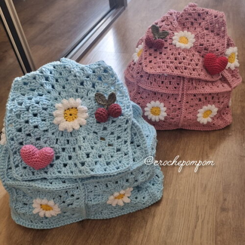 Mochila de Croche Margaridas Square