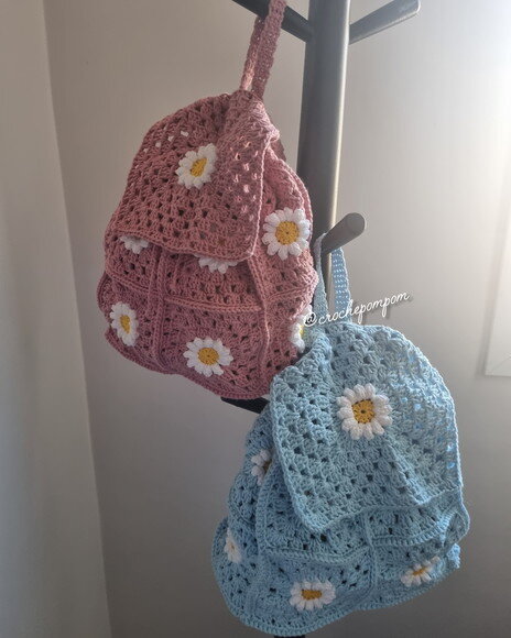Mochila de Croche Margaridas Square