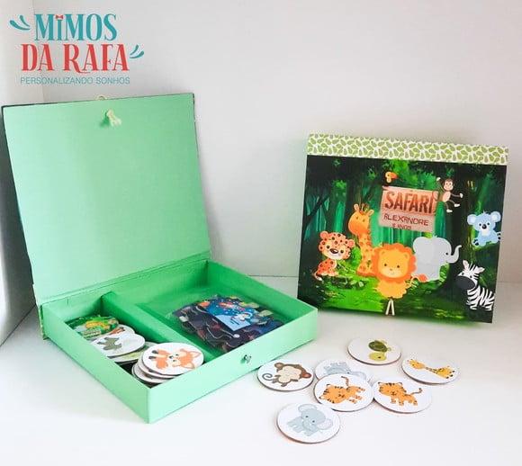 Caixa Cartonada com Quebra Cabeça e Jogo da Memoria Safari